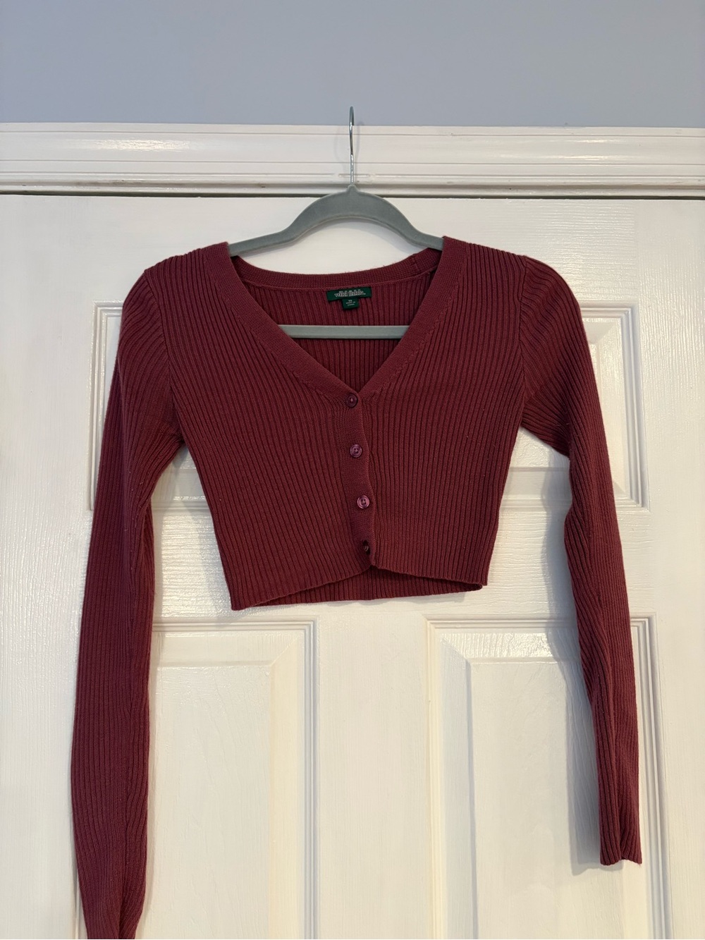 Cropped Rib-Knit Button Sweater